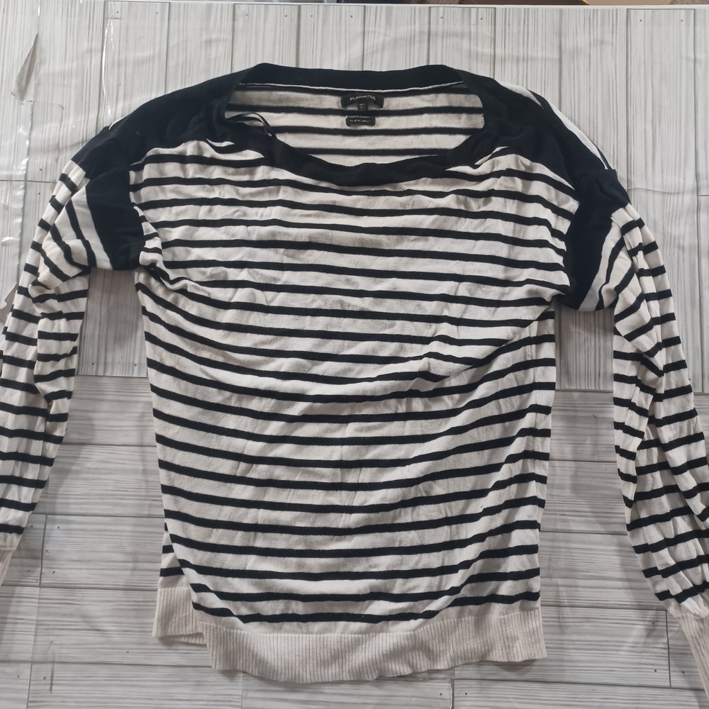 Massimo Dutti Womens Striped Knit Sweater Black Cream Long Sleeve Scoop Neck S